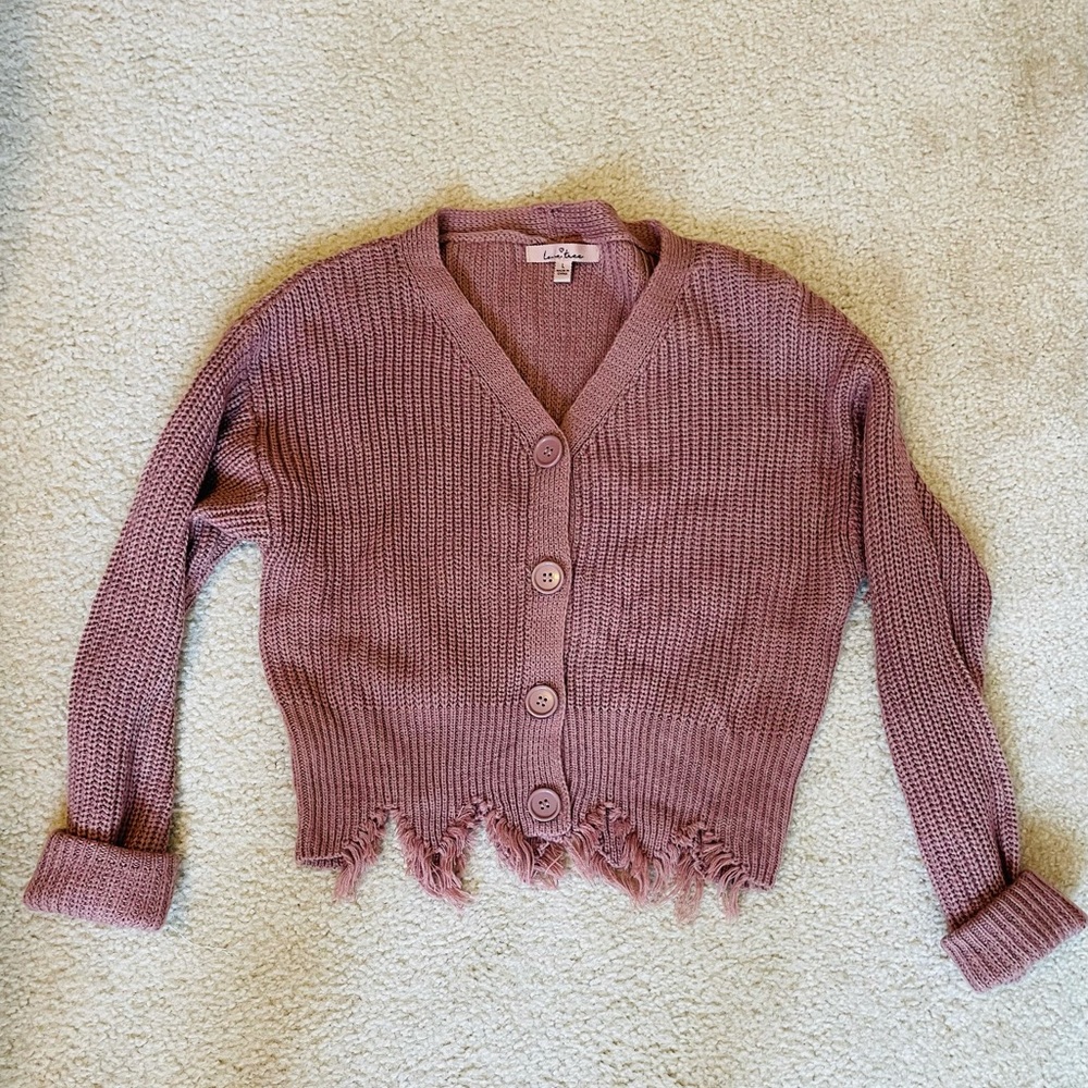 Cropped mauve button up sweater